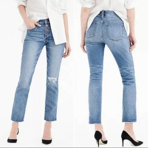 J. Crew Denim - J. Crew Vintage Straight Button Fly Light Wash Distressed Denim Jeans 90s Sz 26